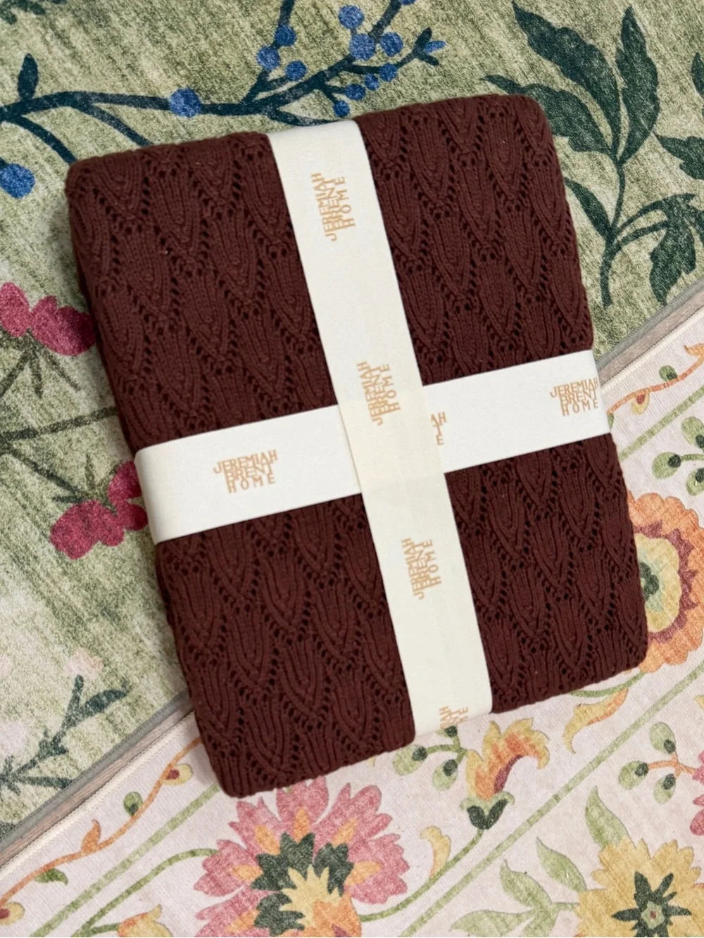 New Jeremiah Brent Home Pointelle Throw Blanket Chocolate Raisin 50x60”